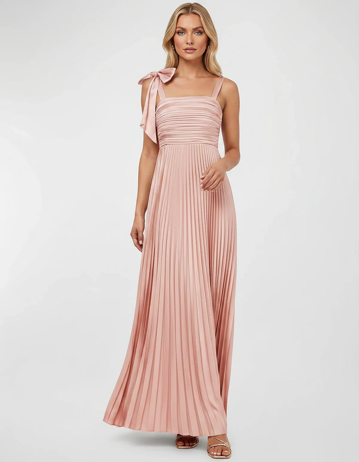 Satin-Feel Sleeveless Square Neck Empire Waist Pleated Maxi Dress for Party, Cocktail, Evening, Wedding Guest & Summer Events | SKU: VMD-583741920684157-BLUSH-L,VMD-583741920684157-BLUSH-M,VMD-583741920684157-BLUSH-S,VMD-583741920684157-BLUSH-XL,VMD-583741920684157-BLUSH-XS
