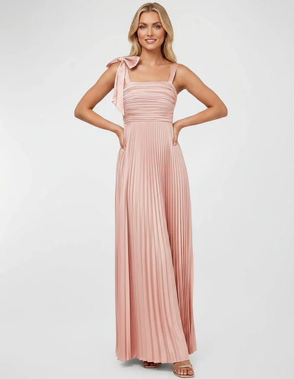 Satin-Feel Sleeveless Square Neck Empire Waist Pleated Maxi Dress for Party, Cocktail, Evening, Wedding Guest & Summer Events | SKU: VMD-583741920684157-BLUSH-L,VMD-583741920684157-BLUSH-M,VMD-583741920684157-BLUSH-S,VMD-583741920684157-BLUSH-XL,VMD-583741920684157-BLUSH-XS