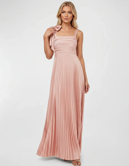 Satin-Feel Sleeveless Square Neck Empire Waist Pleated Maxi Dress for Party, Cocktail, Evening, Wedding Guest & Summer Events | SKU: VMD-583741920684157-BLUSH-L,VMD-583741920684157-BLUSH-M,VMD-583741920684157-BLUSH-S,VMD-583741920684157-BLUSH-XL,VMD-583741920684157-BLUSH-XS