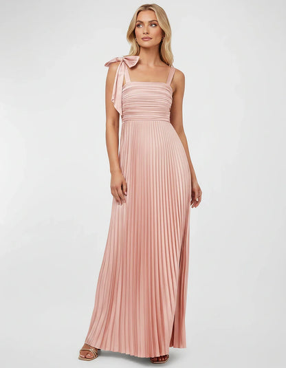 Satin-Feel Sleeveless Square Neck Empire Waist Pleated Maxi Dress for Party, Cocktail, Evening, Wedding Guest & Summer Events | SKU: VMD-583741920684157-BLUSH-L,VMD-583741920684157-BLUSH-M,VMD-583741920684157-BLUSH-S,VMD-583741920684157-BLUSH-XL,VMD-583741920684157-BLUSH-XS