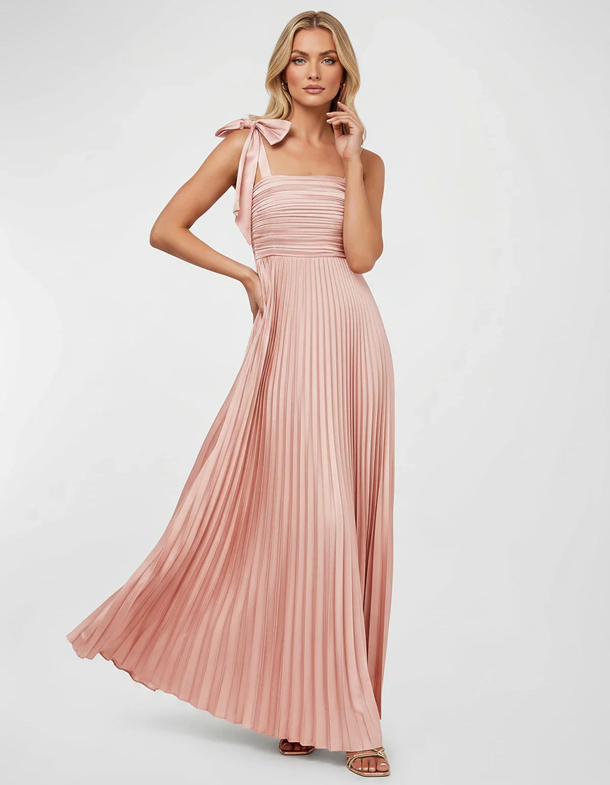 Satin-Feel Sleeveless Square Neck Empire Waist Pleated Maxi Dress for Party, Cocktail, Evening, Wedding Guest & Summer Events | SKU: VMD-583741920684157-BLUSH-L,VMD-583741920684157-BLUSH-M,VMD-583741920684157-BLUSH-S,VMD-583741920684157-BLUSH-XL,VMD-583741920684157-BLUSH-XS