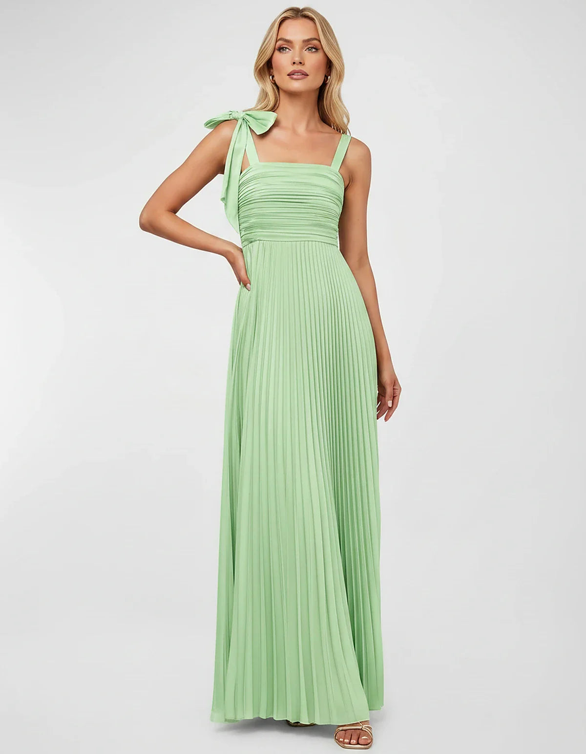 Satin-Feel Sleeveless Square Neck Empire Waist Pleated Maxi Dress for Party, Cocktail, Evening, Wedding Guest & Summer Events | SKU: VMD-583741920684157-MINT-L,VMD-583741920684157-MINT-M,VMD-583741920684157-MINT-S,VMD-583741920684157-MINT-XL,VMD-583741920684157-MINT-XS