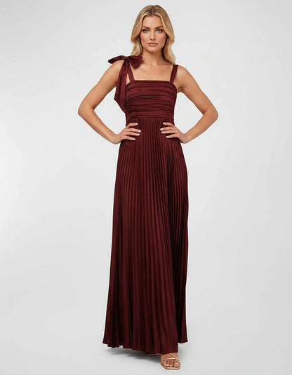 Satin-Feel Sleeveless Square Neck Empire Waist Pleated Maxi Dress for Party, Cocktail, Evening, Wedding Guest & Summer Events | SKU: VMD-583741920684157-SAND-L,VMD-583741920684157-SAND-M,VMD-583741920684157-SAND-S,VMD-583741920684157-SAND-XL,VMD-583741920684157-SAND-XS