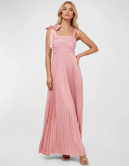 Satin-Feel Sleeveless Square Neck Empire Waist Pleated Maxi Dress for Party, Cocktail, Evening, Wedding Guest & Summer Events | SKU: VMD-583741920684157-SAND-L,VMD-583741920684157-SAND-M,VMD-583741920684157-SAND-S,VMD-583741920684157-SAND-XL,VMD-583741920684157-SAND-XS