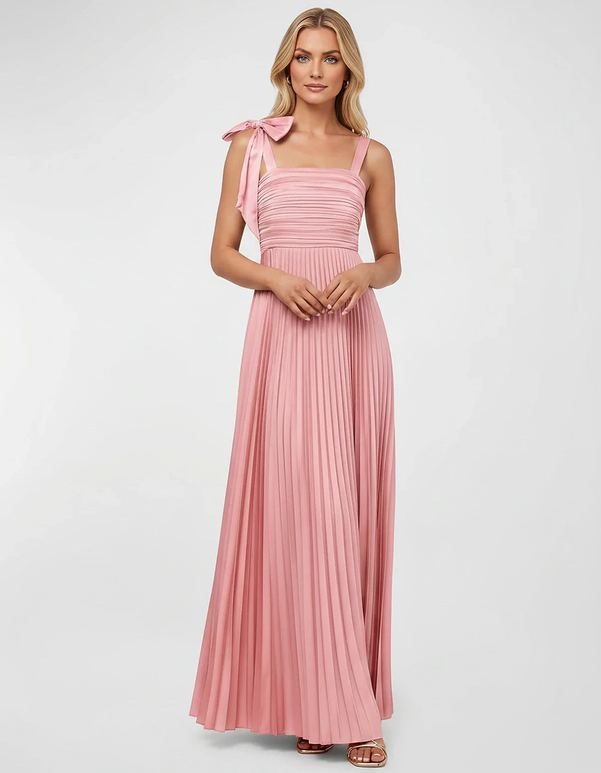 Satin-Feel Sleeveless Square Neck Empire Waist Pleated Maxi Dress for Party, Cocktail, Evening, Wedding Guest & Summer Events | SKU: VMD-583741920684157-SAND-L,VMD-583741920684157-SAND-M,VMD-583741920684157-SAND-S,VMD-583741920684157-SAND-XL,VMD-583741920684157-SAND-XS