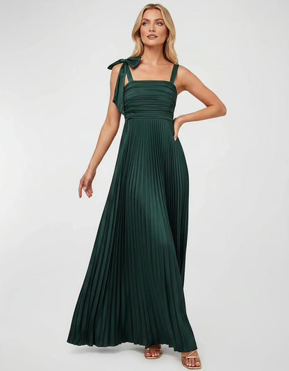 Satin-Feel Sleeveless Square Neck Empire Waist Pleated Maxi Dress for Party, Cocktail, Evening, Wedding Guest & Summer Events | SKU: VMD-583741920684157-SAND-L,VMD-583741920684157-SAND-M,VMD-583741920684157-SAND-S,VMD-583741920684157-SAND-XL,VMD-583741920684157-SAND-XS