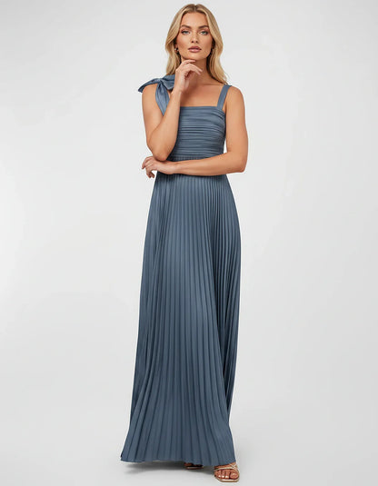 Satin-Feel Sleeveless Square Neck Empire Waist Pleated Maxi Dress for Party, Cocktail, Evening, Wedding Guest & Summer Events | SKU: VMD-583741920684157-DUSTYBLUE-L,VMD-583741920684157-DUSTYBLUE-M,VMD-583741920684157-DUSTYBLUE-S,VMD-583741920684157-DUSTYBLUE-XL,VMD-583741920684157-DUSTYBLUE-XS
