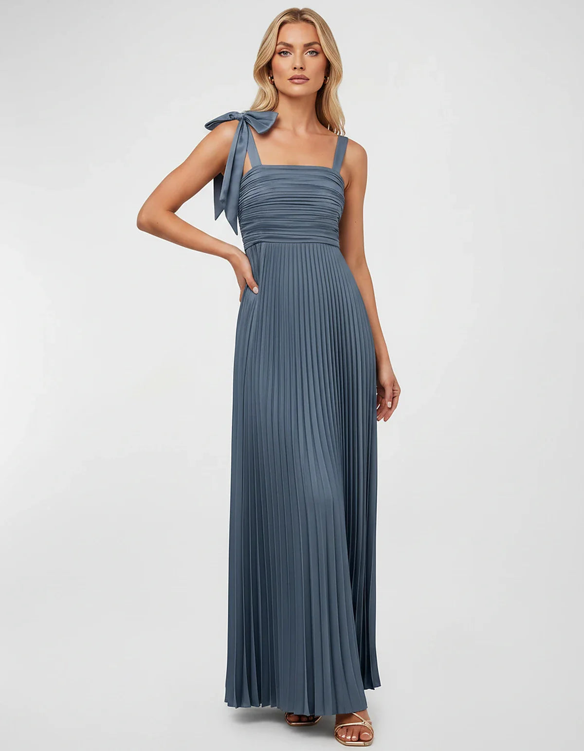 Satin-Feel Sleeveless Square Neck Empire Waist Pleated Maxi Dress for Party, Cocktail, Evening, Wedding Guest & Summer Events | SKU: VMD-583741920684157-DUSTYBLUE-L,VMD-583741920684157-DUSTYBLUE-M,VMD-583741920684157-DUSTYBLUE-S,VMD-583741920684157-DUSTYBLUE-XL,VMD-583741920684157-DUSTYBLUE-XS