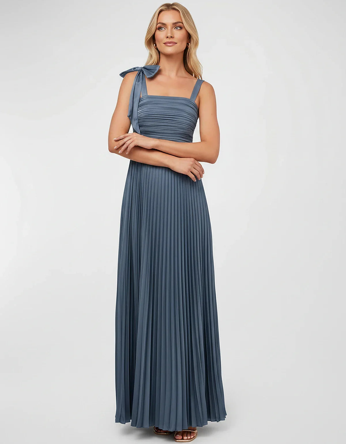 Satin-Feel Sleeveless Square Neck Empire Waist Pleated Maxi Dress for Party, Cocktail, Evening, Wedding Guest & Summer Events | SKU: VMD-583741920684157-DUSTYBLUE-L,VMD-583741920684157-DUSTYBLUE-M,VMD-583741920684157-DUSTYBLUE-S,VMD-583741920684157-DUSTYBLUE-XL,VMD-583741920684157-DUSTYBLUE-XS