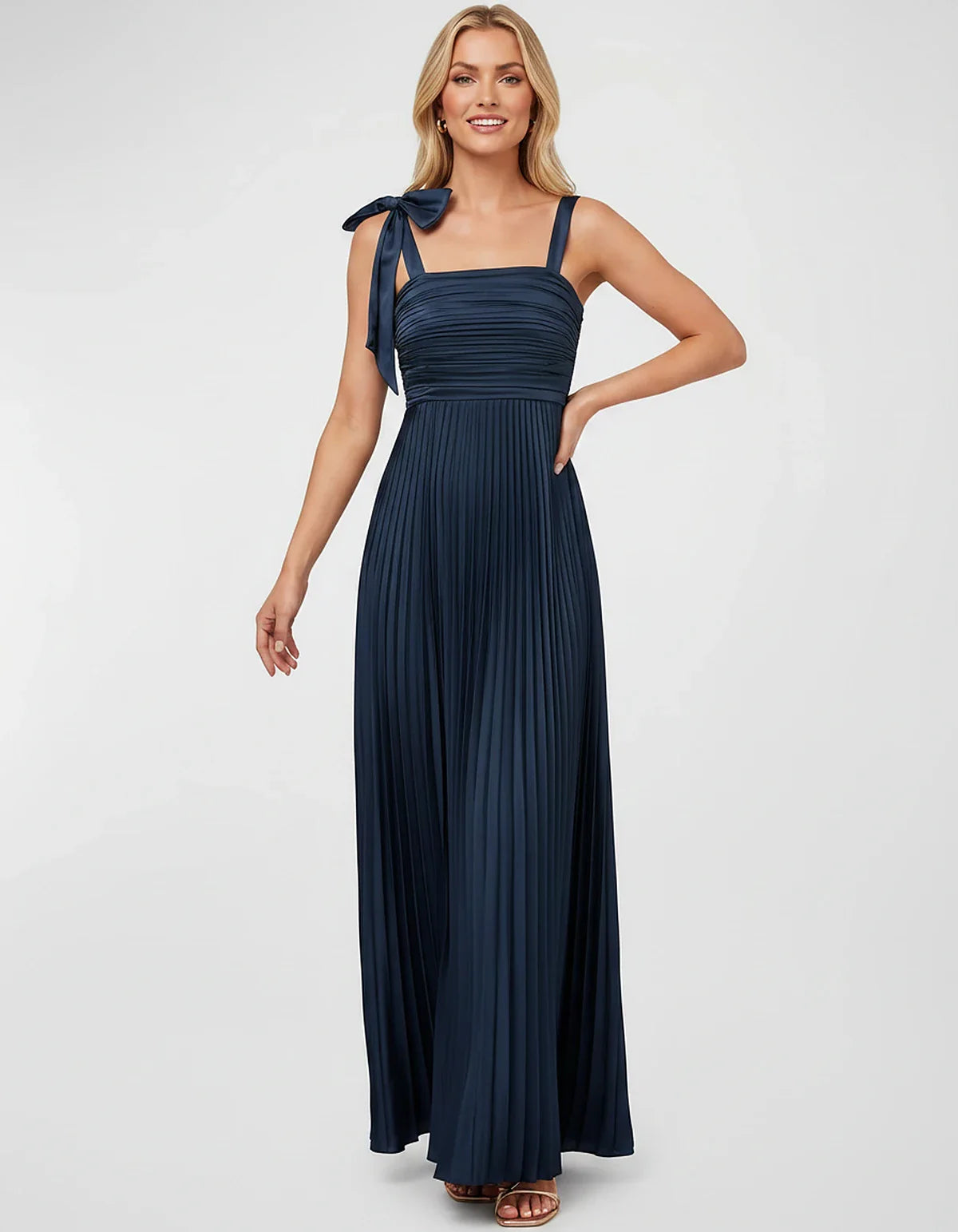 Satin-Feel Sleeveless Square Neck Empire Waist Pleated Maxi Dress for Party, Cocktail, Evening, Wedding Guest & Summer Events | SKU: VMD-583741920684157-SAND-L,VMD-583741920684157-SAND-M,VMD-583741920684157-SAND-S,VMD-583741920684157-SAND-XL,VMD-583741920684157-SAND-XS