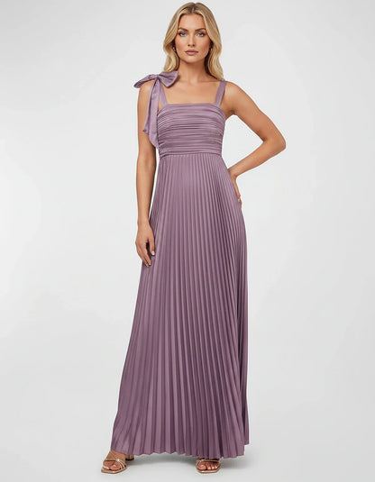 Satin-Feel Sleeveless Square Neck Empire Waist Pleated Maxi Dress for Party, Cocktail, Evening, Wedding Guest & Summer Events | SKU: VMD-583741920684157-LILAC-L,VMD-583741920684157-LILAC-M,VMD-583741920684157-LILAC-S,VMD-583741920684157-LILAC-XL,VMD-583741920684157-LILAC-XS
