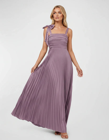 Satin-Feel Sleeveless Square Neck Empire Waist Pleated Maxi Dress for Party, Cocktail, Evening, Wedding Guest & Summer Events | SKU: VMD-583741920684157-LILAC-L,VMD-583741920684157-LILAC-M,VMD-583741920684157-LILAC-S,VMD-583741920684157-LILAC-XL,VMD-583741920684157-LILAC-XS