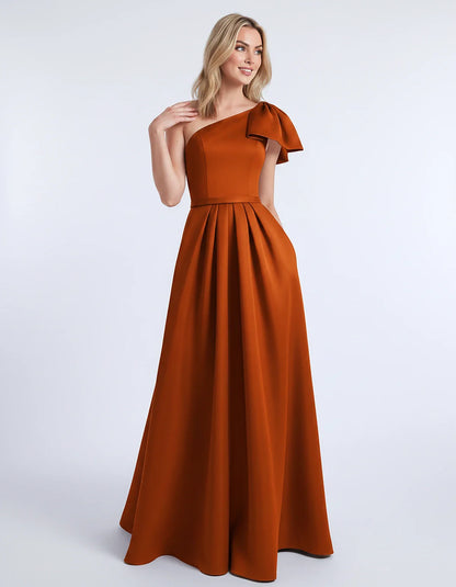 Satin Sleeveless One-Shoulder A-Line Maxi Dress for Party, Cocktail, Evening, Wedding Guest, Summer Formal Occasions, front v | SKU: AMD-483920174615802-BURNTORANGE-L,AMD-483920174615802-BURNTORANGE-M,AMD-483920174615802-BURNTORANGE-S,AMD-483920174615802-BURNTORANGE-XL,AMD-483920174615802-BURNTORANGE-XS
