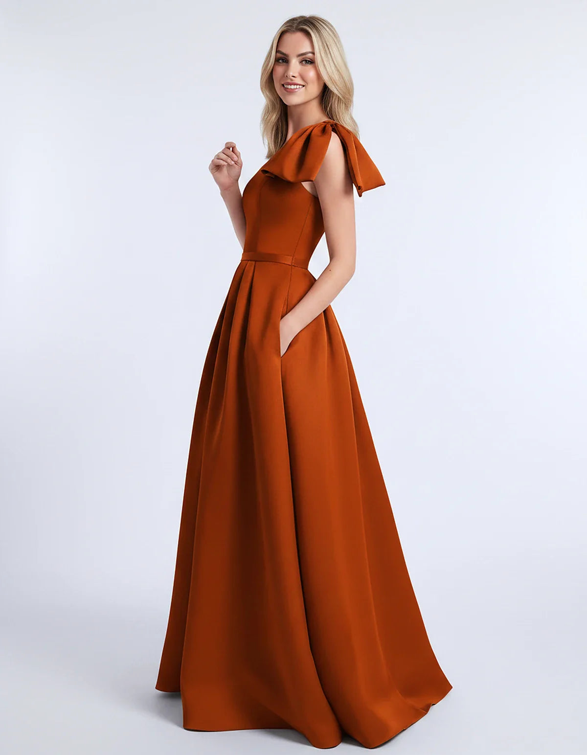 Satin Sleeveless One-Shoulder A-Line Maxi Dress for Party, Cocktail, Evening, Wedding Guest, Summer Formal Occasions, side vi | SKU: AMD-483920174615802-BURNTORANGE-L,AMD-483920174615802-BURNTORANGE-M,AMD-483920174615802-BURNTORANGE-S,AMD-483920174615802-BURNTORANGE-XL,AMD-483920174615802-BURNTORANGE-XS