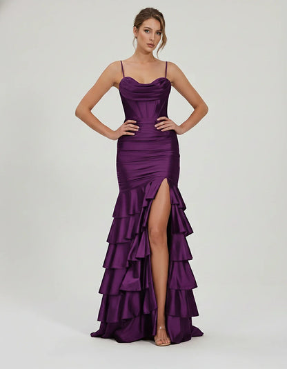 Satin Spaghetti Strap Cowl Neck Mermaid Maxi Dress with Slit for Party, Cocktail, Evening, Wedding Guest & Summer Events, fro | SKU: SMD-684295173508421-PURPLE-L,SMD-684295173508421-PURPLE-M,SMD-684295173508421-PURPLE-S,SMD-684295173508421-PURPLE-XL,SMD-684295173508421-PURPLE-XS