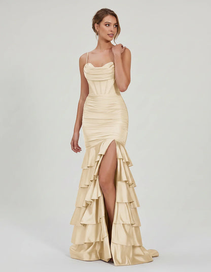 Satin Spaghetti Strap Cowl Neck Mermaid Maxi Dress with Slit for Party, Cocktail, Evening, Wedding Guest & Summer Events, fro | SKU: SMD-684295173508421-BEIGE-L,SMD-684295173508421-BEIGE-M,SMD-684295173508421-BEIGE-S,SMD-684295173508421-BEIGE-XL,SMD-684295173508421-BEIGE-XS