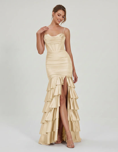 Satin Spaghetti Strap Cowl Neck Mermaid Maxi Dress with Slit for Party, Cocktail, Evening, Wedding Guest & Summer Events, fro | SKU: SMD-684295173508421-BEIGE-L,SMD-684295173508421-BEIGE-M,SMD-684295173508421-BEIGE-S,SMD-684295173508421-BEIGE-XL,SMD-684295173508421-BEIGE-XS