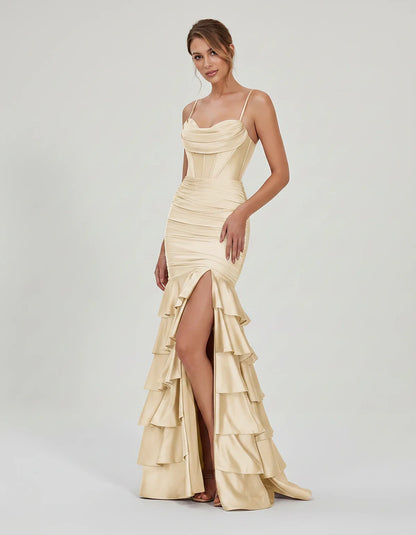Satin Spaghetti Strap Cowl Neck Mermaid Maxi Dress with Slit for Party, Cocktail, Evening, Wedding Guest & Summer Events, fro | SKU: SMD-684295173508421-BEIGE-L,SMD-684295173508421-BEIGE-M,SMD-684295173508421-BEIGE-S,SMD-684295173508421-BEIGE-XL,SMD-684295173508421-BEIGE-XS