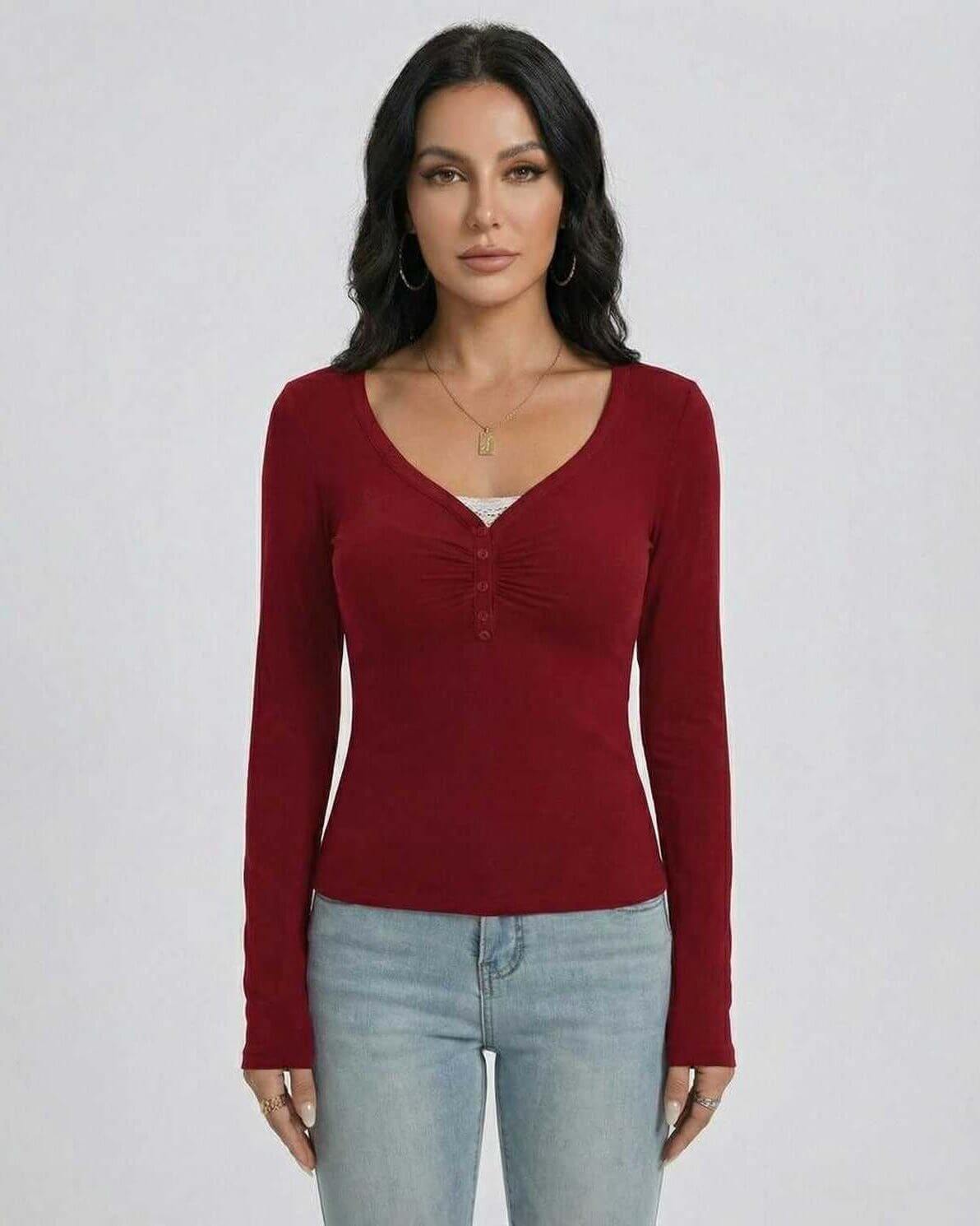 Sava Pullover in red, V Neck, soft feel, perfect for layering, stylish choice by RAMBLION.