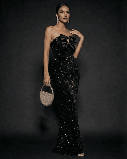 Black Velvet Bodycon Strapless Maxi Dress | Formal Events, front view | Ramblion | SKU: NMD-72841-black-L-5887-5117,NMD-72841-black-M-9107-2494,NMD-72841-black-S-8198-5826,NMD-72841-black-XL-2035-8766,NMD-72841-black-XS-1633-9822