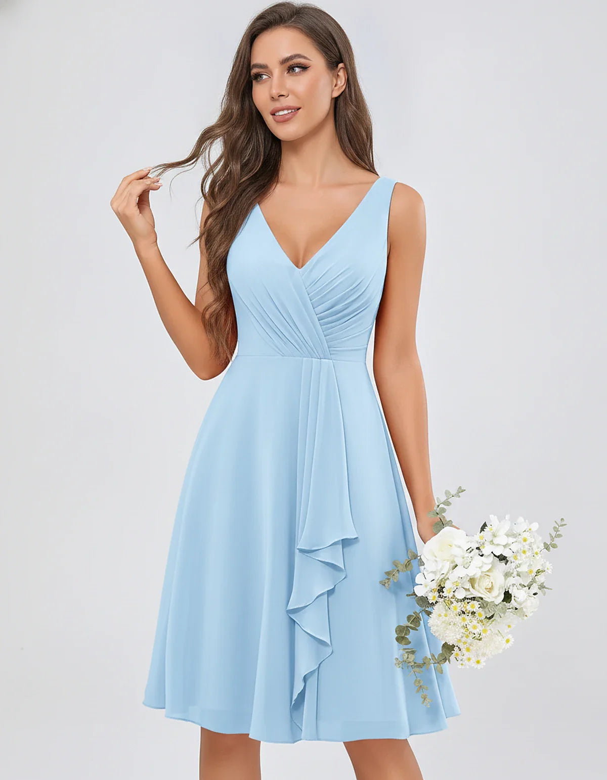 Chiffon Sleeveless V-Neck Pleated Ruffle A-Line Mini Dress for Party Cocktail Evening Summer Wedding Guest Bridesmaid Style, | SKU: MD-482917563204857-LIGHTBLUE-L,MD-482917563204857-LIGHTBLUE-M,MD-482917563204857-LIGHTBLUE-S,MD-482917563204857-LIGHTBLUE-XL,MD-482917563204857-LIGHTBLUE-XS