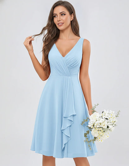 Chiffon Sleeveless V-Neck Pleated Ruffle A-Line Mini Dress for Party Cocktail Evening Summer Wedding Guest Bridesmaid Style, | SKU: MD-482917563204857-LIGHTBLUE-L,MD-482917563204857-LIGHTBLUE-M,MD-482917563204857-LIGHTBLUE-S,MD-482917563204857-LIGHTBLUE-XL,MD-482917563204857-LIGHTBLUE-XS