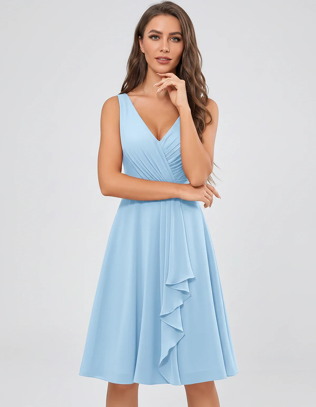 Chiffon Sleeveless V-Neck Pleated Ruffle A-Line Mini Dress for Party Cocktail Evening Summer Wedding Guest Bridesmaid Style, | SKU: MD-482917563204857-LIGHTBLUE-L,MD-482917563204857-LIGHTBLUE-M,MD-482917563204857-LIGHTBLUE-S,MD-482917563204857-LIGHTBLUE-XL,MD-482917563204857-LIGHTBLUE-XS
