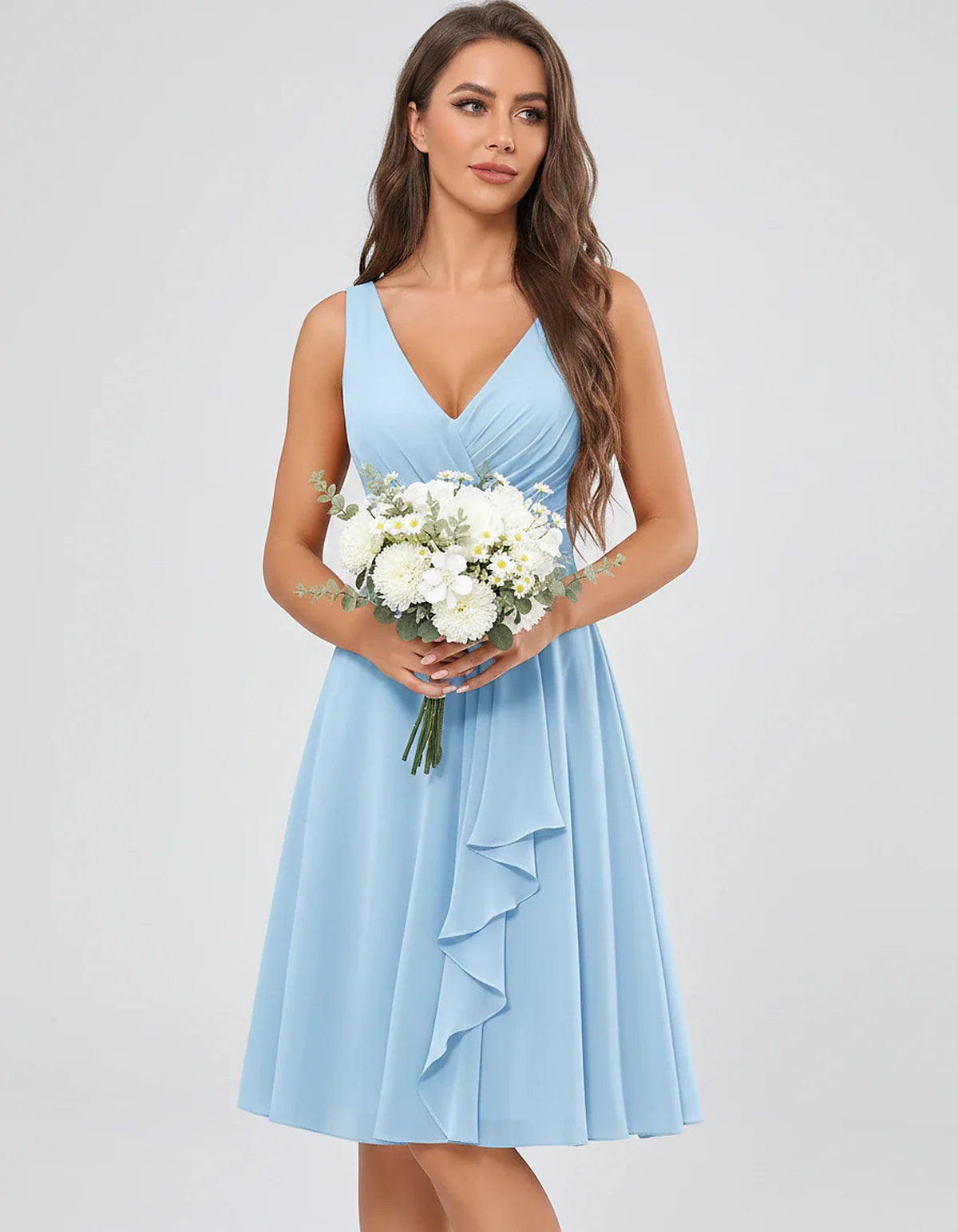 Chiffon Sleeveless V-Neck Pleated Ruffle A-Line Mini Dress for Party Cocktail Evening Summer Wedding Guest Bridesmaid Style, | SKU: MD-482917563204857-LIGHTBLUE-L,MD-482917563204857-LIGHTBLUE-M,MD-482917563204857-LIGHTBLUE-S,MD-482917563204857-LIGHTBLUE-XL,MD-482917563204857-LIGHTBLUE-XS