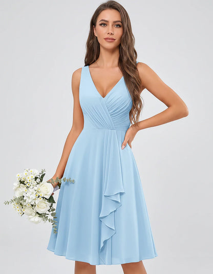 Chiffon Sleeveless V-Neck Pleated Ruffle A-Line Mini Dress for Party Cocktail Evening Summer Wedding Guest Bridesmaid Style, | SKU: MD-482917563204857-LIGHTBLUE-L,MD-482917563204857-LIGHTBLUE-M,MD-482917563204857-LIGHTBLUE-S,MD-482917563204857-LIGHTBLUE-XL,MD-482917563204857-LIGHTBLUE-XS