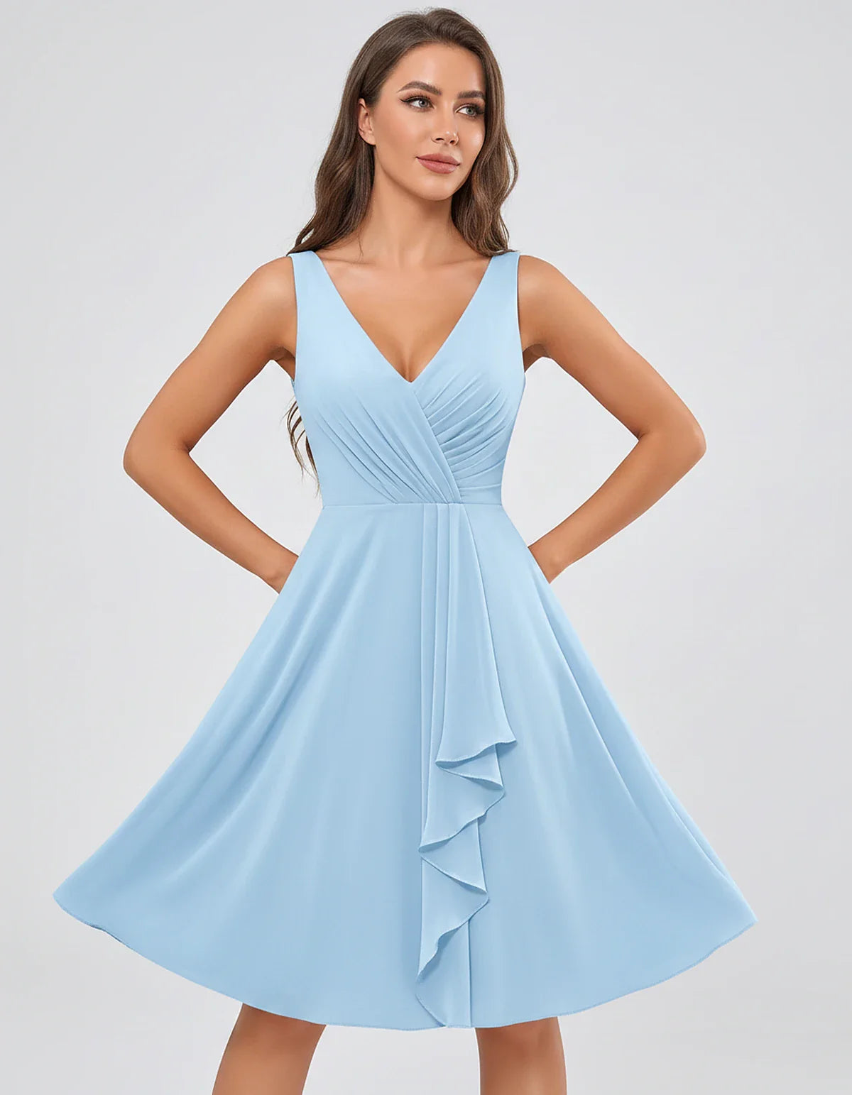 Chiffon Sleeveless V-Neck Pleated Ruffle A-Line Mini Dress for Party Cocktail Evening Summer Wedding Guest Bridesmaid Style, | SKU: MD-482917563204857-LIGHTBLUE-L,MD-482917563204857-LIGHTBLUE-M,MD-482917563204857-LIGHTBLUE-S,MD-482917563204857-LIGHTBLUE-XL,MD-482917563204857-LIGHTBLUE-XS