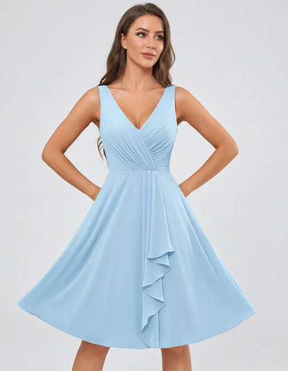 Chiffon Sleeveless V-Neck Pleated Ruffle A-Line Mini Dress for Party Cocktail Evening Summer Wedding Guest Bridesmaid Style, | SKU: MD-482917563204857-LIGHTBLUE-L,MD-482917563204857-LIGHTBLUE-M,MD-482917563204857-LIGHTBLUE-S,MD-482917563204857-LIGHTBLUE-XL,MD-482917563204857-LIGHTBLUE-XS