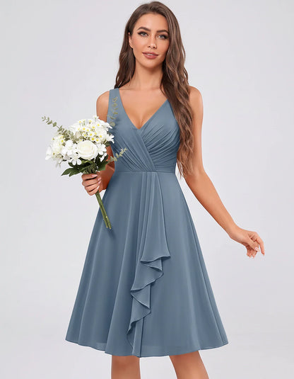 Chiffon Sleeveless V-Neck Pleated Ruffle A-Line Mini Dress for Party Cocktail Evening Summer Wedding Guest Bridesmaid Style, | SKU: MD-482917563204857-DUSTYBLUE-L,MD-482917563204857-DUSTYBLUE-M,MD-482917563204857-DUSTYBLUE-S,MD-482917563204857-DUSTYBLUE-XL,MD-482917563204857-DUSTYBLUE-XS