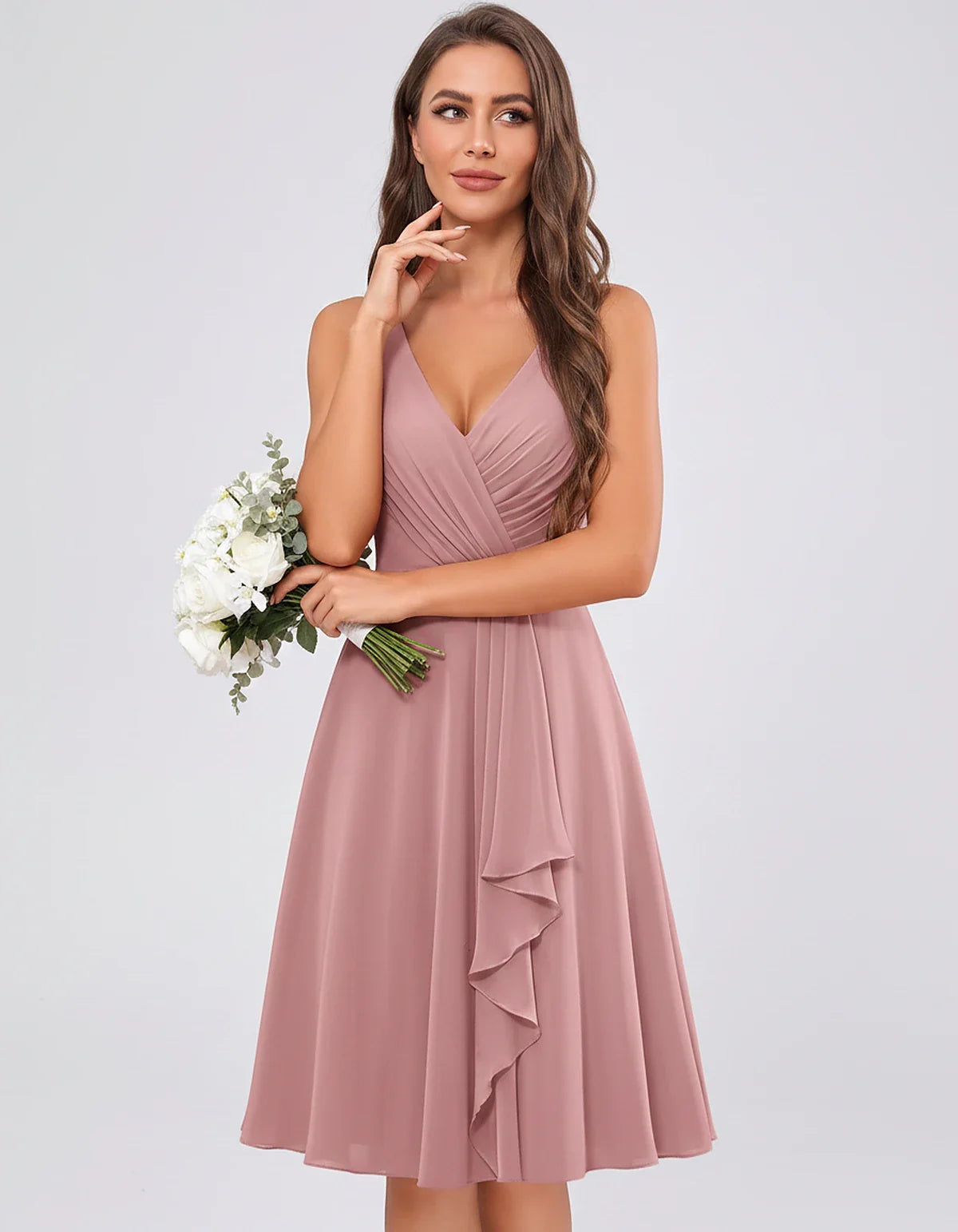 Chiffon Sleeveless V-Neck Pleated Ruffle A-Line Mini Dress for Party Cocktail Evening Summer Wedding Guest Bridesmaid Style, | SKU: MD-482917563204857-DUSTYROSE-L,MD-482917563204857-DUSTYROSE-M,MD-482917563204857-DUSTYROSE-S,MD-482917563204857-DUSTYROSE-XL,MD-482917563204857-DUSTYROSE-XS