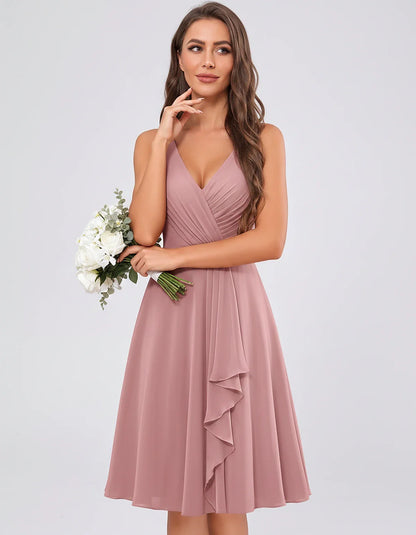 Chiffon Sleeveless V-Neck Pleated Ruffle A-Line Mini Dress for Party Cocktail Evening Summer Wedding Guest Bridesmaid Style, | SKU: MD-482917563204857-DUSTYROSE-L,MD-482917563204857-DUSTYROSE-M,MD-482917563204857-DUSTYROSE-S,MD-482917563204857-DUSTYROSE-XL,MD-482917563204857-DUSTYROSE-XS