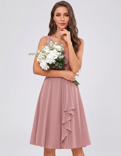Chiffon Sleeveless V-Neck Pleated Ruffle A-Line Mini Dress for Party Cocktail Evening Summer Wedding Guest Bridesmaid Style, | SKU: MD-482917563204857-DUSTYROSE-L,MD-482917563204857-DUSTYROSE-M,MD-482917563204857-DUSTYROSE-S,MD-482917563204857-DUSTYROSE-XL,MD-482917563204857-DUSTYROSE-XS