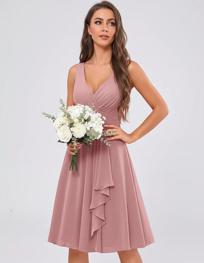Chiffon Sleeveless V-Neck Pleated Ruffle A-Line Mini Dress for Party Cocktail Evening Summer Wedding Guest Bridesmaid Style, | SKU: MD-482917563204857-DUSTYROSE-L,MD-482917563204857-DUSTYROSE-M,MD-482917563204857-DUSTYROSE-S,MD-482917563204857-DUSTYROSE-XL,MD-482917563204857-DUSTYROSE-XS