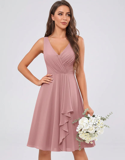 Chiffon Sleeveless V-Neck Pleated Ruffle A-Line Mini Dress for Party Cocktail Evening Summer Wedding Guest Bridesmaid Style, | SKU: MD-482917563204857-DUSTYROSE-L,MD-482917563204857-DUSTYROSE-M,MD-482917563204857-DUSTYROSE-S,MD-482917563204857-DUSTYROSE-XL,MD-482917563204857-DUSTYROSE-XS