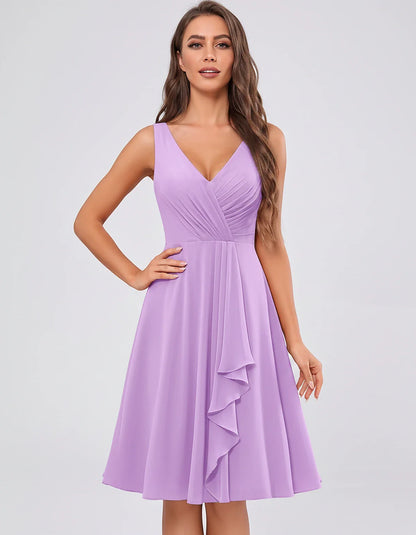 Chiffon Sleeveless V-Neck Pleated Ruffle A-Line Mini Dress for Party Cocktail Evening Summer Wedding Guest Bridesmaid Style, | SKU: MD-482917563204857-LAVENDER-L,MD-482917563204857-LAVENDER-M,MD-482917563204857-LAVENDER-S,MD-482917563204857-LAVENDER-XL,MD-482917563204857-LAVENDER-XS