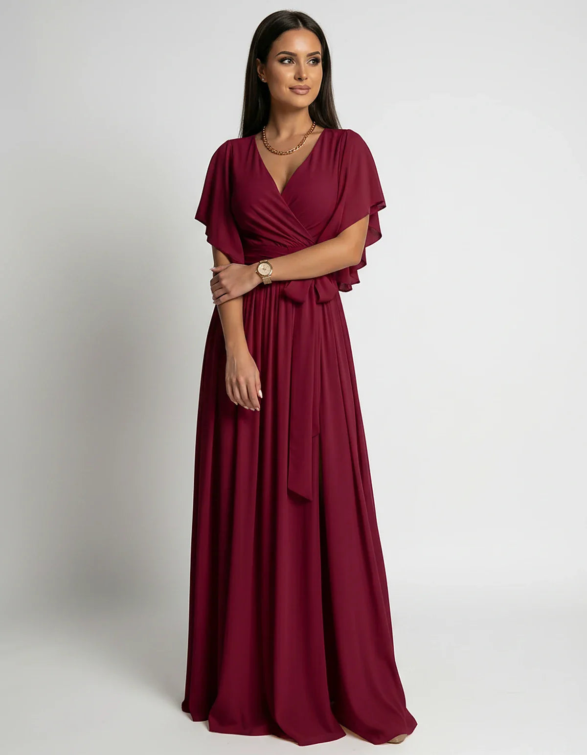 Khaki,red,blue,black Satin Mermaid V-Neck Spaghetti Strap Maxi Dress | Gala Nights, Party Nights & Weddings, front view | Ram | SKU: SMD-483920174615382-RED-L,SMD-483920174615382-RED-M,SMD-483920174615382-RED-S,SMD-483920174615382-RED-XL,SMD-483920174615382-RED-XS