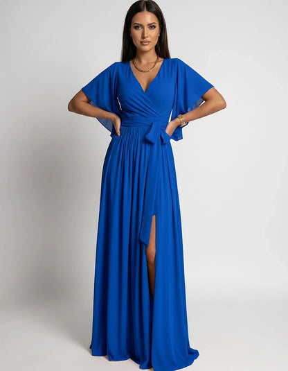 Khaki,red,blue,black Satin Mermaid V-Neck Spaghetti Strap Maxi Dress | Gala Nights, Party Nights & Weddings, front view | Ram | SKU: SMD-483920174615382-BLUE-L,SMD-483920174615382-BLUE-M,SMD-483920174615382-BLUE-S,SMD-483920174615382-BLUE-XL,SMD-483920174615382-BLUE-XS