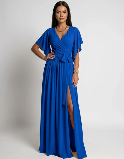 Khaki,red,blue,black Satin Mermaid V-Neck Spaghetti Strap Maxi Dress | Gala Nights, Party Nights & Weddings, front view | Ram | SKU: SMD-483920174615382-BLUE-L,SMD-483920174615382-BLUE-M,SMD-483920174615382-BLUE-S,SMD-483920174615382-BLUE-XL,SMD-483920174615382-BLUE-XS