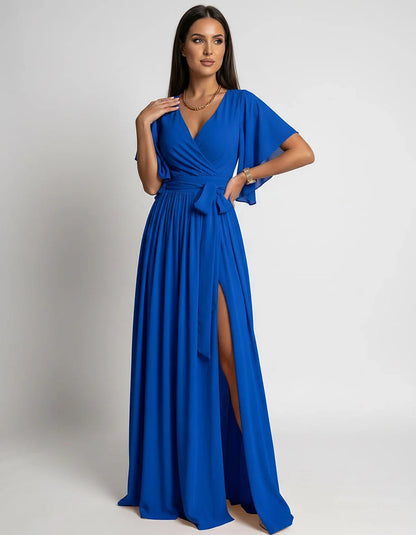 Khaki,red,blue,black Satin Mermaid V-Neck Spaghetti Strap Maxi Dress | Gala Nights, Party Nights & Weddings, front view | Ram | SKU: SMD-483920174615382-BLUE-L,SMD-483920174615382-BLUE-M,SMD-483920174615382-BLUE-S,SMD-483920174615382-BLUE-XL,SMD-483920174615382-BLUE-XS