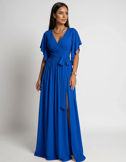 Khaki,red,blue,black Satin Mermaid V-Neck Spaghetti Strap Maxi Dress | Gala Nights, Party Nights & Weddings, front view | Ram | SKU: SMD-483920174615382-BLUE-L,SMD-483920174615382-BLUE-M,SMD-483920174615382-BLUE-S,SMD-483920174615382-BLUE-XL,SMD-483920174615382-BLUE-XS