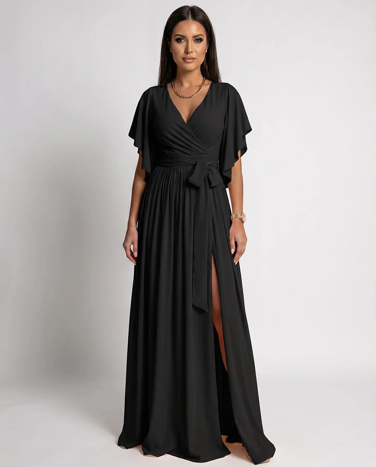 Khaki,red,blue,black Satin Mermaid V-Neck Spaghetti Strap Maxi Dress | Gala Nights, Party Nights & Weddings, front view | Ram