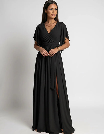 Khaki,red,blue,black Satin Mermaid V-Neck Spaghetti Strap Maxi Dress | Gala Nights, Party Nights & Weddings, front view | Ram | SKU: SMD-483920174615382-BLACK-L,SMD-483920174615382-BLACK-M,SMD-483920174615382-BLACK-S,SMD-483920174615382-BLACK-XL,SMD-483920174615382-BLACK-XS