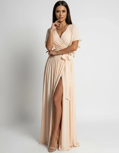 Khaki,red,blue,black Satin Mermaid V-Neck Spaghetti Strap Maxi Dress | Gala Nights, Party Nights & Weddings, front view | Ram | SKU: SMD-483920174615382-KHAKI-L,SMD-483920174615382-KHAKI-M,SMD-483920174615382-KHAKI-S,SMD-483920174615382-KHAKI-XL,SMD-483920174615382-KHAKI-XS