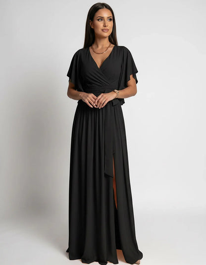 Khaki,red,blue,black Satin Mermaid V-Neck Spaghetti Strap Maxi Dress | Gala Nights, Party Nights & Weddings, front view | Ram | SKU: SMD-483920174615382-BLACK-L,SMD-483920174615382-BLACK-M,SMD-483920174615382-BLACK-S,SMD-483920174615382-BLACK-XL,SMD-483920174615382-BLACK-XS