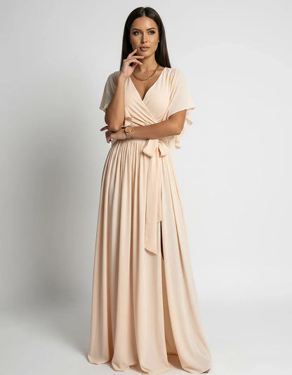 Khaki,red,blue,black Satin Mermaid V-Neck Spaghetti Strap Maxi Dress | Gala Nights, Party Nights & Weddings, front view | Ram | SKU: SMD-483920174615382-KHAKI-L,SMD-483920174615382-KHAKI-M,SMD-483920174615382-KHAKI-S,SMD-483920174615382-KHAKI-XL,SMD-483920174615382-KHAKI-XS