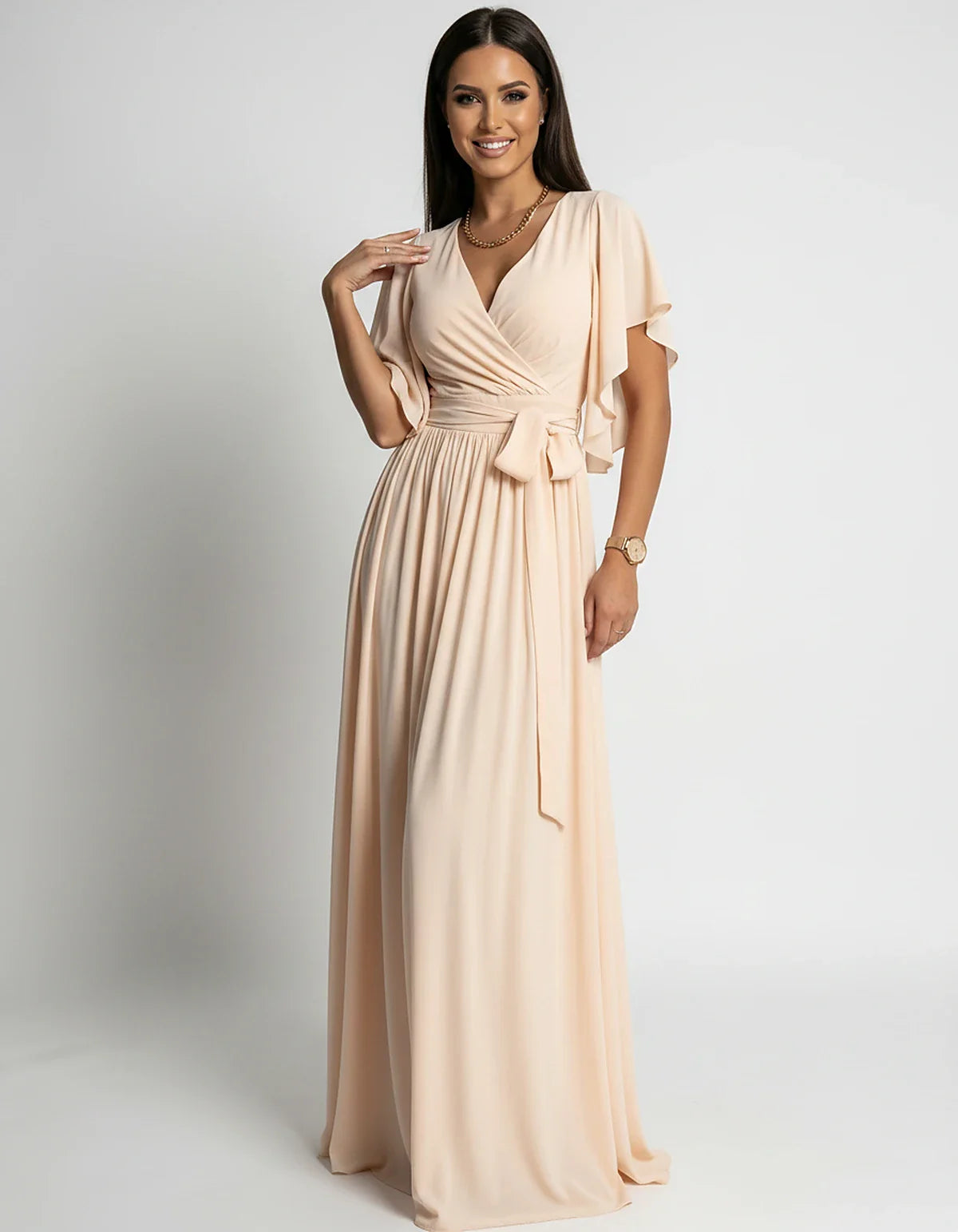 Khaki,red,blue,black Satin Mermaid V-Neck Spaghetti Strap Maxi Dress | Gala Nights, Party Nights & Weddings, front view | Ram | SKU: SMD-483920174615382-KHAKI-L,SMD-483920174615382-KHAKI-M,SMD-483920174615382-KHAKI-S,SMD-483920174615382-KHAKI-XL,SMD-483920174615382-KHAKI-XS