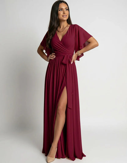 Khaki,red,blue,black Satin Mermaid V-Neck Spaghetti Strap Maxi Dress | Gala Nights, Party Nights & Weddings, front view | Ram | SKU: SMD-483920174615382-RED-L,SMD-483920174615382-RED-M,SMD-483920174615382-RED-S,SMD-483920174615382-RED-XL,SMD-483920174615382-RED-XS